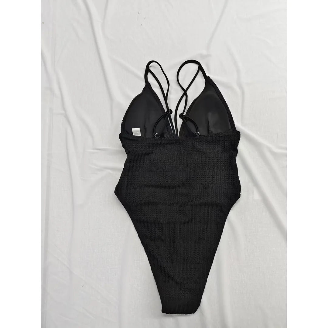 Damen-Badeanzug V-Ausschnitt Mesh High-Leg Monokini 5 Farben