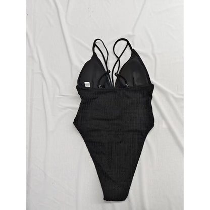 Damen-Badeanzug V-Ausschnitt Mesh High-Leg Monokini 5 Farben