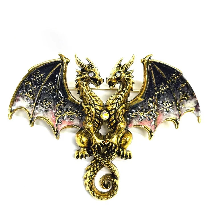 Brosche Drache Doppelkopf Tier Hochzeit Party Fliegend Damen Herren