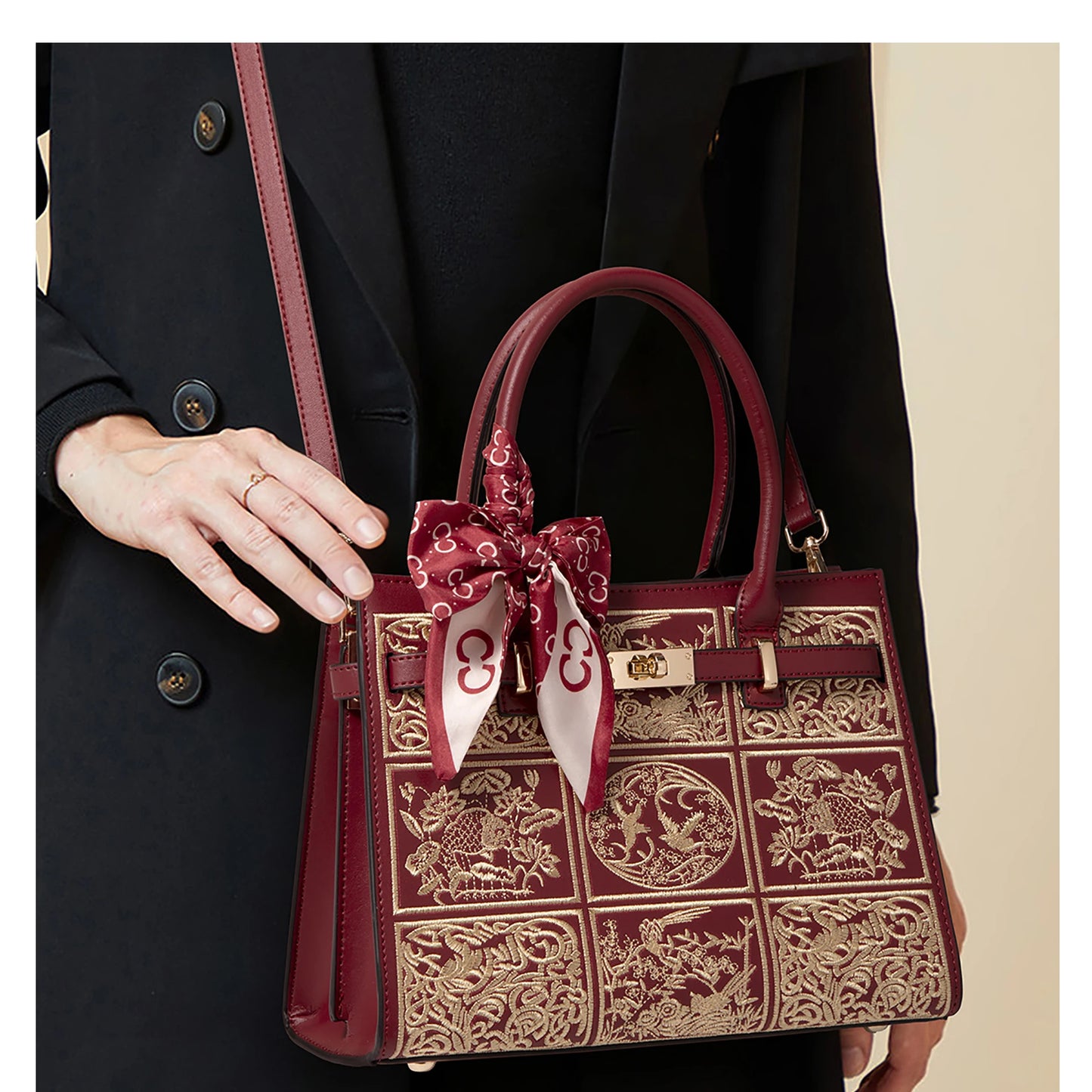 Damen Handtasche Aus Split-Leder Mit Crossbody-Tasche Im Chinesischen Stil