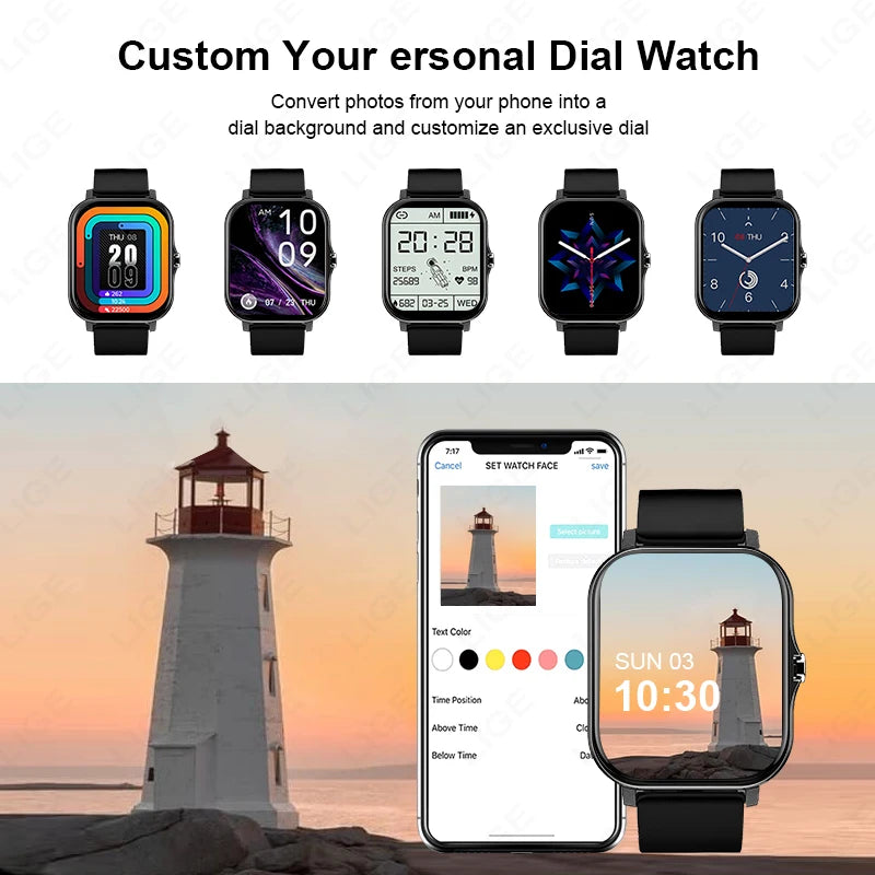 LIGE 1,44 Zoll Full Touch Screen Smart Uhr Bluetooth Anruf BT Musik EKG Gesundheit Überwachung Männer Frauen Smartwatch Für IOS Android