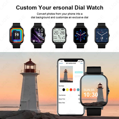 LIGE 1,44 Zoll Full Touch Screen Smart Uhr Bluetooth Anruf BT Musik EKG Gesundheit Überwachung Männer Frauen Smartwatch Für IOS Android