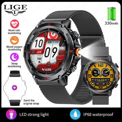 LIGE 2025 Neue Outdoor Smartwatch LED Taschenlampe Männer IP68 Wasserdichte Bluetooth Anruf Sport Fitness Track Smart Uhr Für Xiaomi