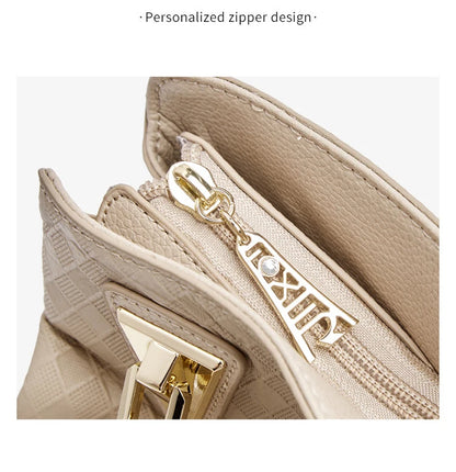 Damen-Handtasche aus Echtleder mit Diamantprägung und Frontklappe, Vielseitige Umhängetasche für Alltag