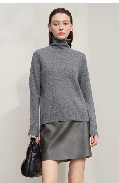 Damen-Rollkragenpullover 100 % Wolle locker Herbst-Winter