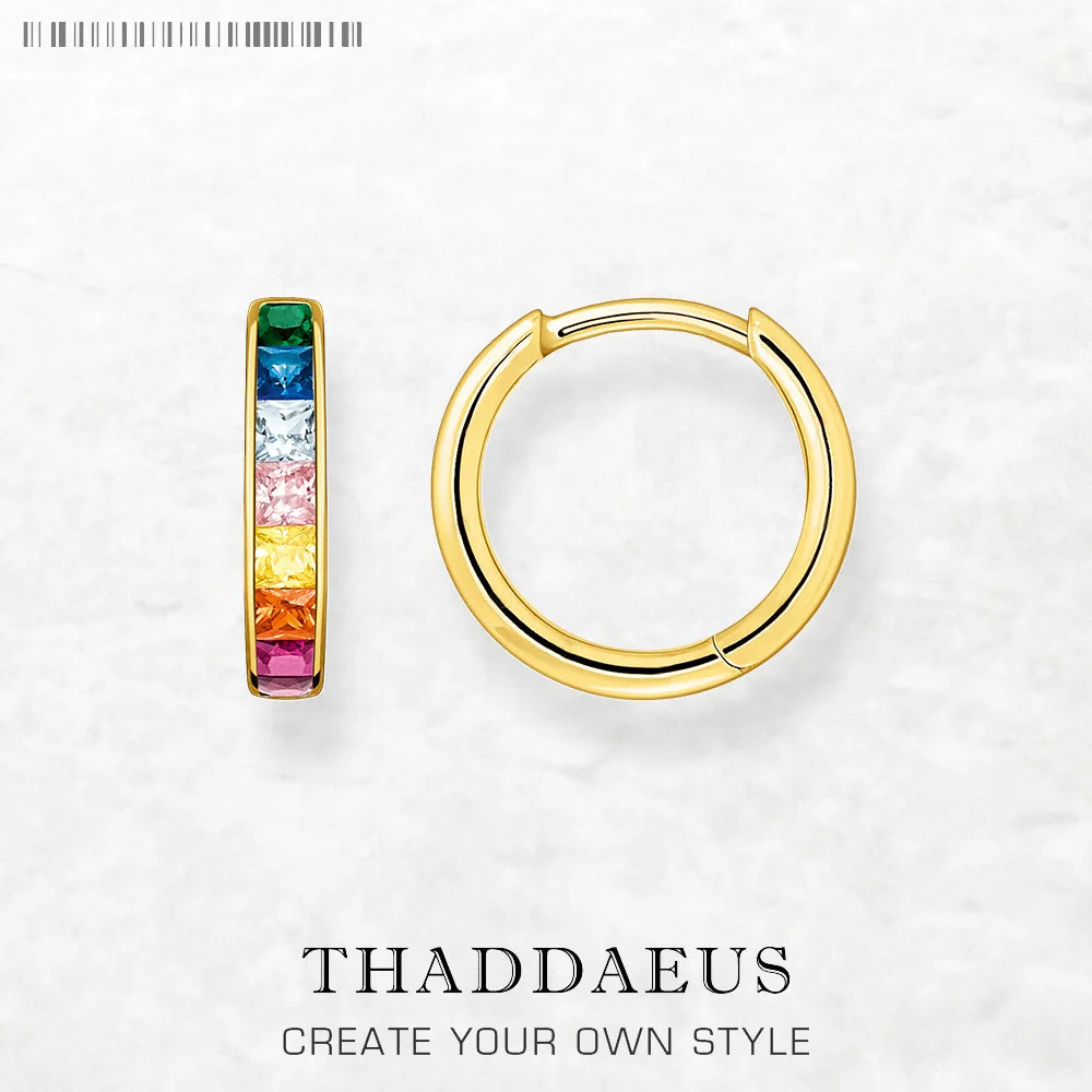 Damen-Creolen golden Scharnier Regenbogen funkelnd aus Sterlingsilber