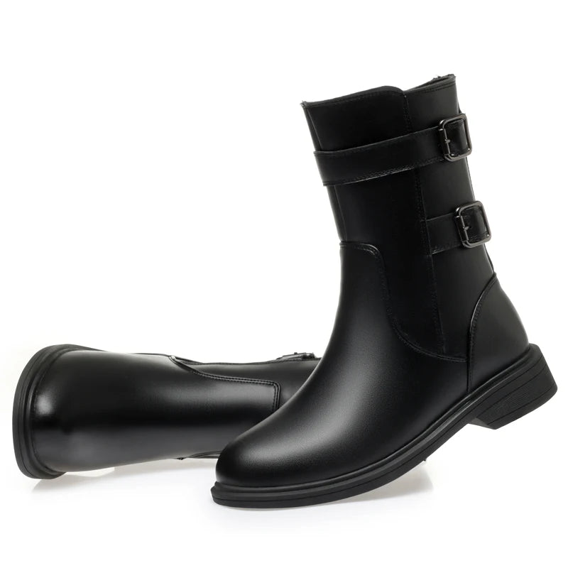 Frauen Stiefeletten aus echtem Leder mit rutschfester Sohle und dicker Wolle