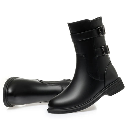 Frauen Stiefeletten aus echtem Leder mit rutschfester Sohle und dicker Wolle