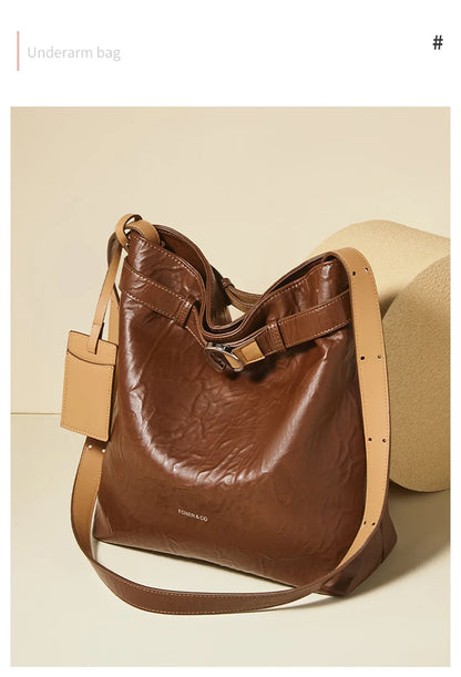 Damen Schultertasche Vintage Split-Leder mit großer Kapazität