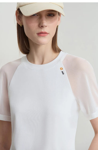 Damen T-Shirt im Casual-Stil mit gesticktem Rundhals und kurzen Ärmeln