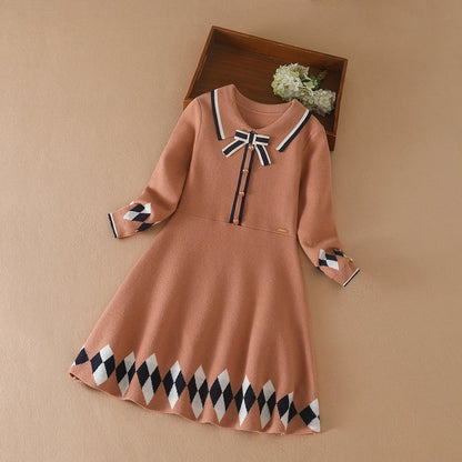 Kinder Mädchen 5-12 Jahre Herbst Winter Neue Kleid Kinder Warme Pullover Kleidung Stricken Langarm Prinzessin Kleid