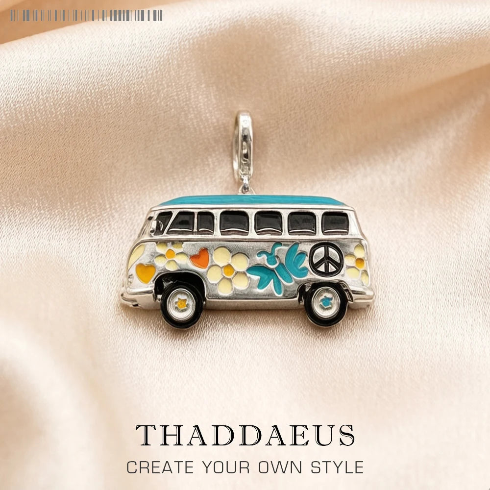 Damen-Charm-Anhänger Friedensbus bunt Vintage II aus Sterlingsilber