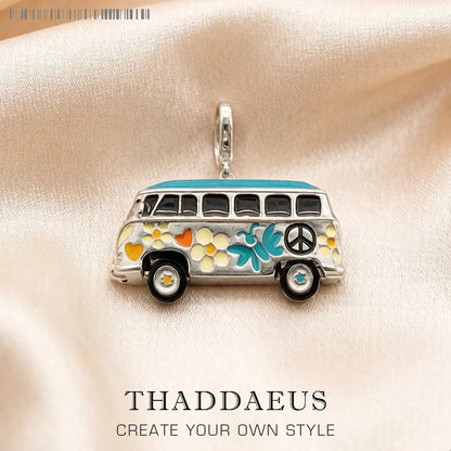 Damen-Charm-Anhänger Friedensbus bunt Vintage II aus Sterlingsilber