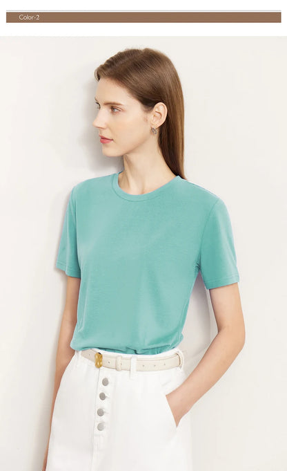 Damen T-Shirt im minimalistischen Stil mit lässigem O-Ausschnitt und kurzen Ärmeln