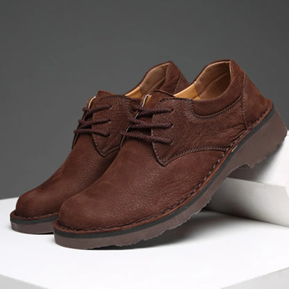 Lederschnürschuhe für Herren mit rundem Zeh, braun, niedriger Schnitt, dicke Sohle