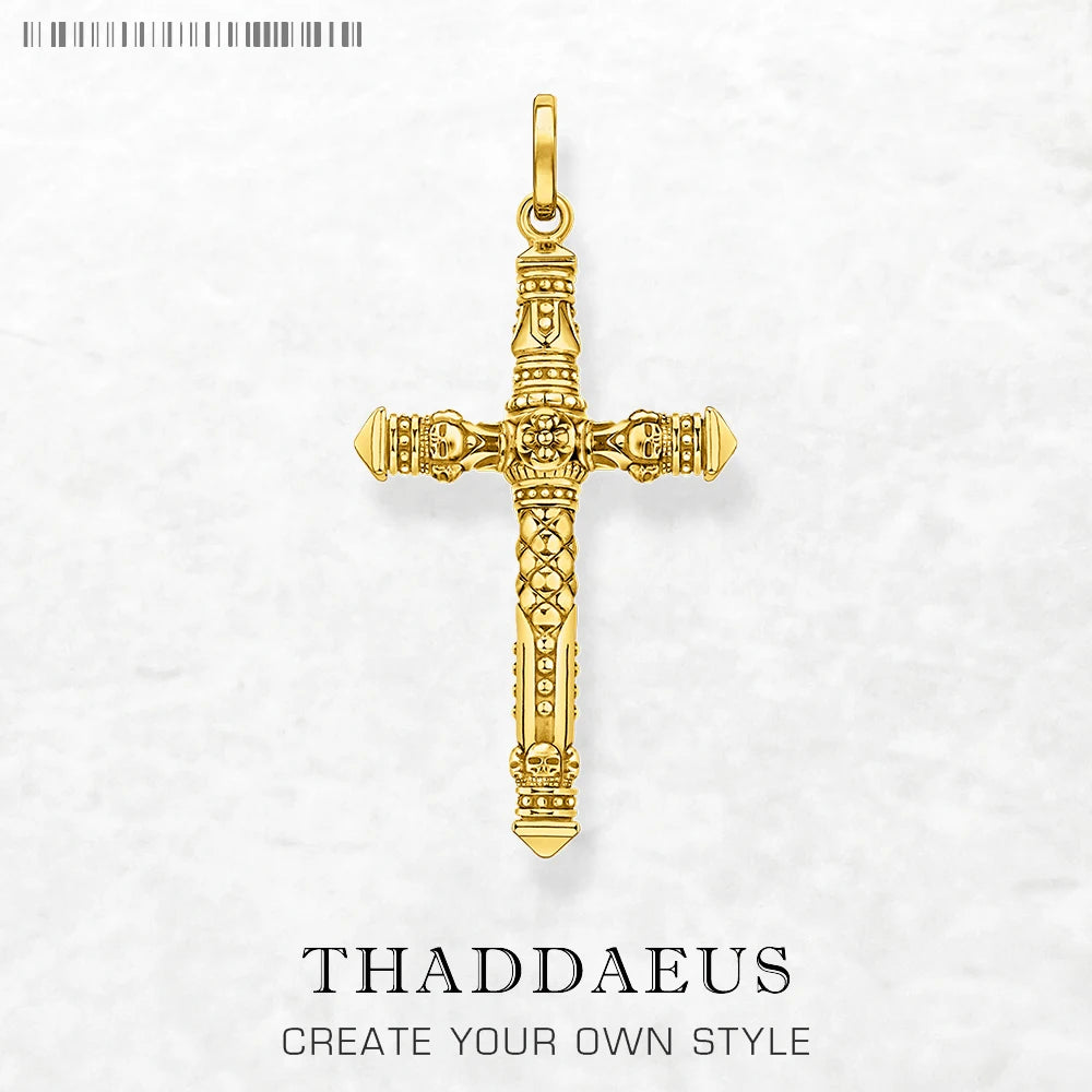 Damen-Charm-Anhänger Totenkopf Kreuz vergoldet Vintage aus Sterlingsilber