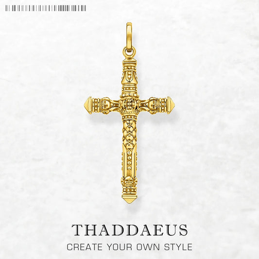 Damen-Charm-Anhänger Totenkopf Kreuz vergoldet Vintage aus Sterlingsilber
