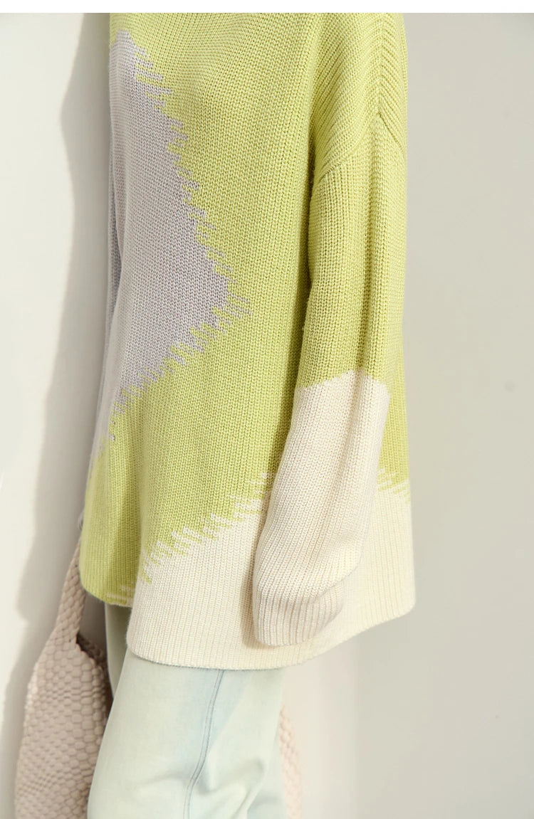 Damen-Rollkragenpullover Stickerei locker Winter Wolle-Mix