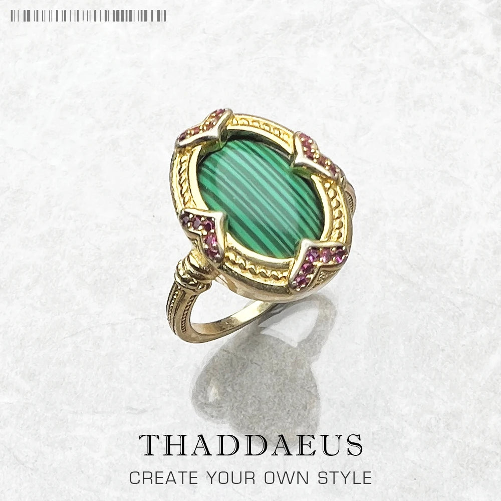Damen-Ring ovaler grüner Stein vergoldet Vintage aus Sterlingsilber