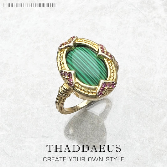 Damen-Ring ovaler grüner Stein vergoldet Vintage aus Sterlingsilber