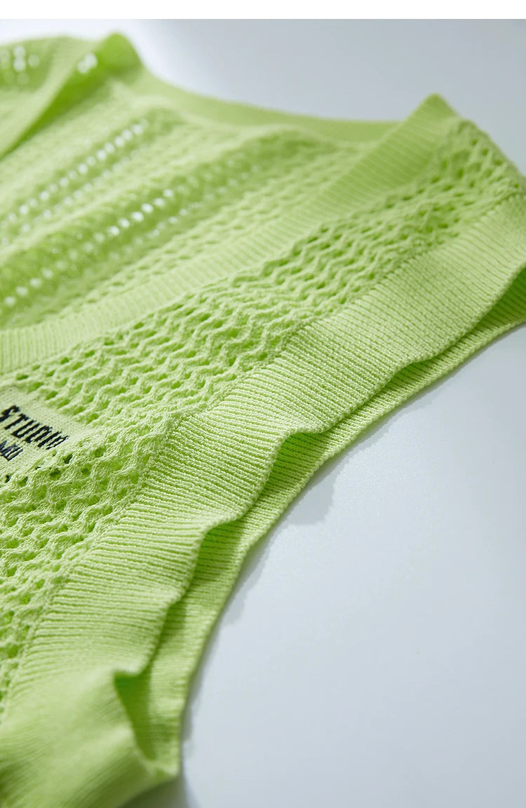 Damen V-Ausschnitt Pullover Viskose ärmellos Lochmuster Sommer