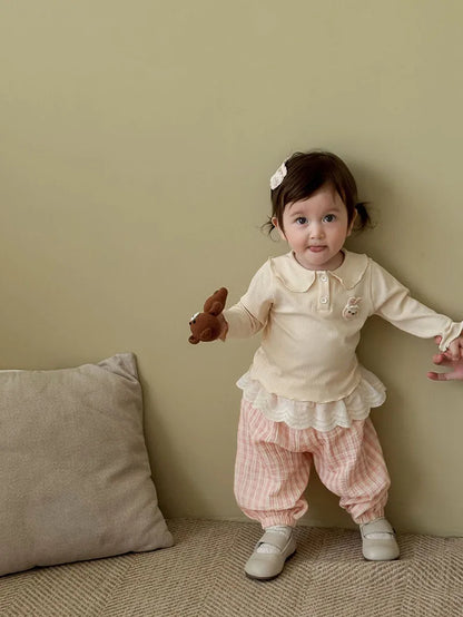 Mädchen Hemd mit süßem 3D Bunny und Kragen für Kinder von 9M bis 5T