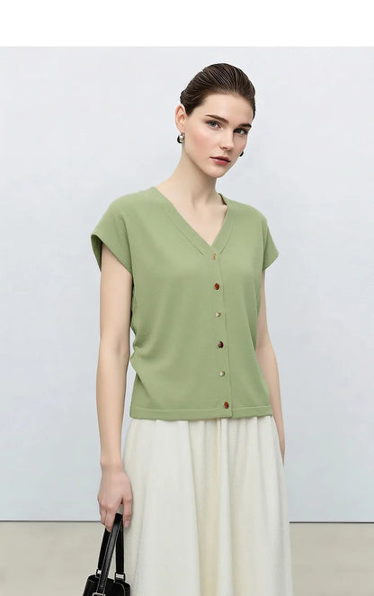 Damen V-Ausschnitt Cardigan Crop Kurzarm Viskose Sommer