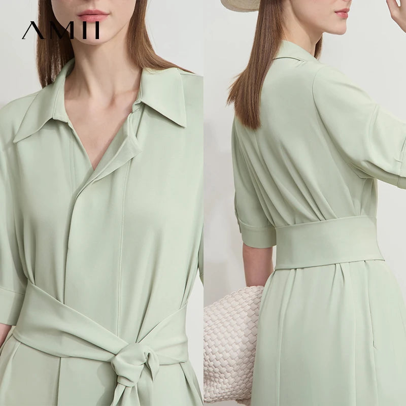 Damen Hemdkleid Mit Gürtel Elastisch Komfort Büro Elegant
