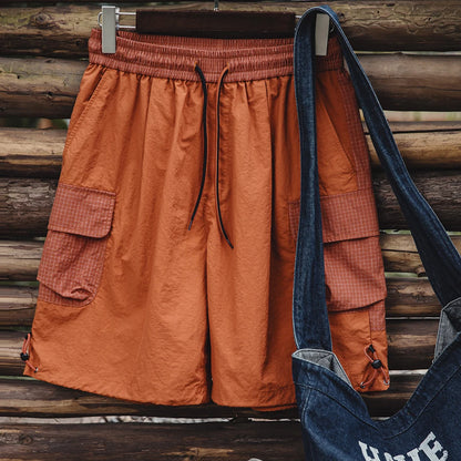 Männer Sommer Shorts aus leichtem Patchwork mit elastischer Taille in orange