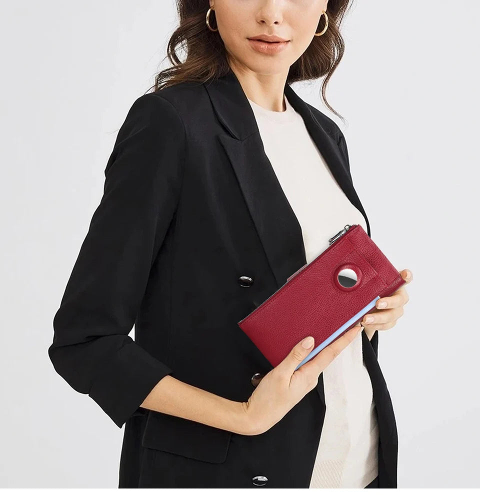 Damen Echtleder Lange Geldbörse Vintage RFID Clutch Portemonnaie Kartenhalter Reise