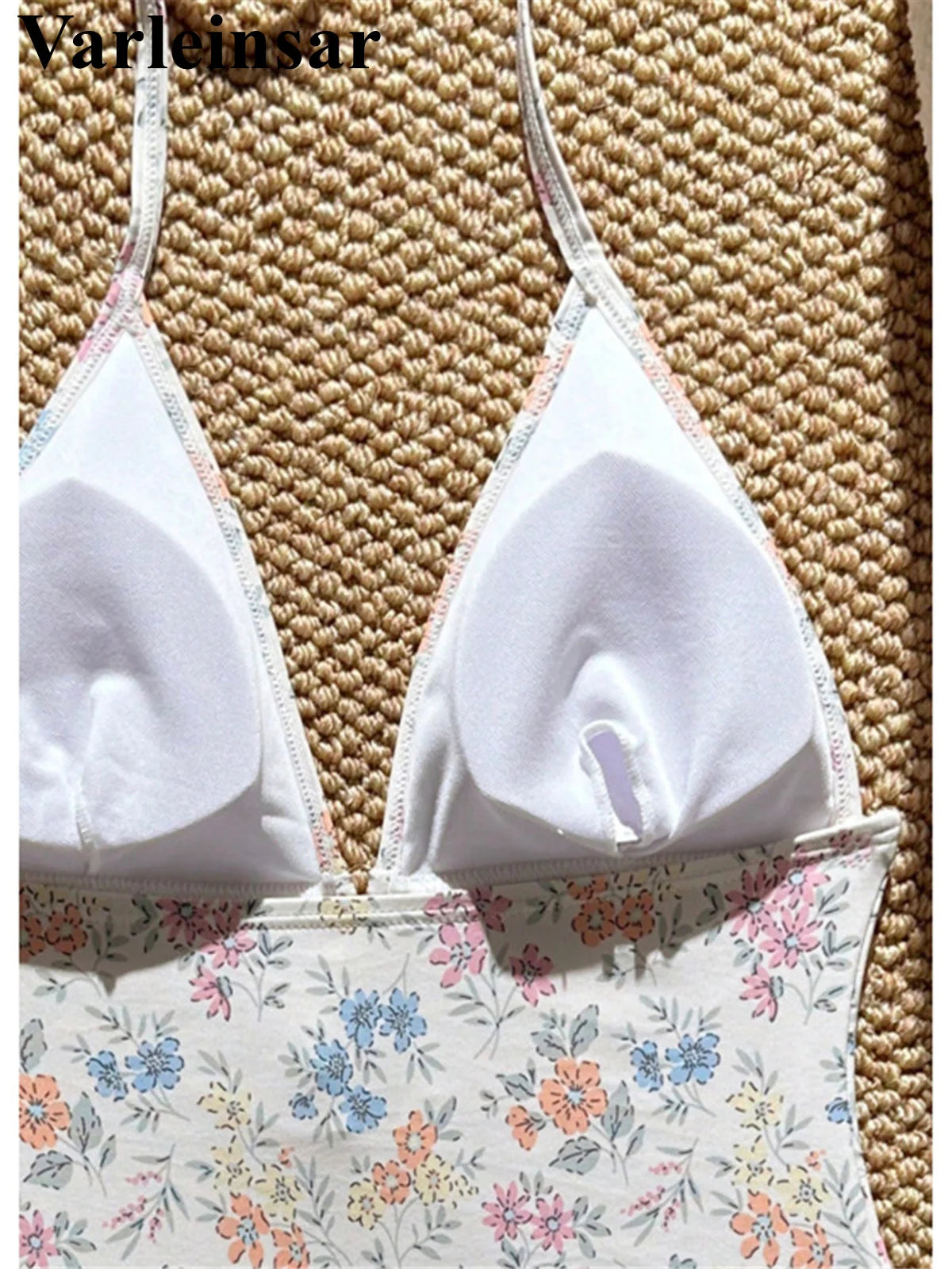 Damen Badeanzug Blumen V-Ausschnitt Neckholder Monokini hoher Beinausschnitt
