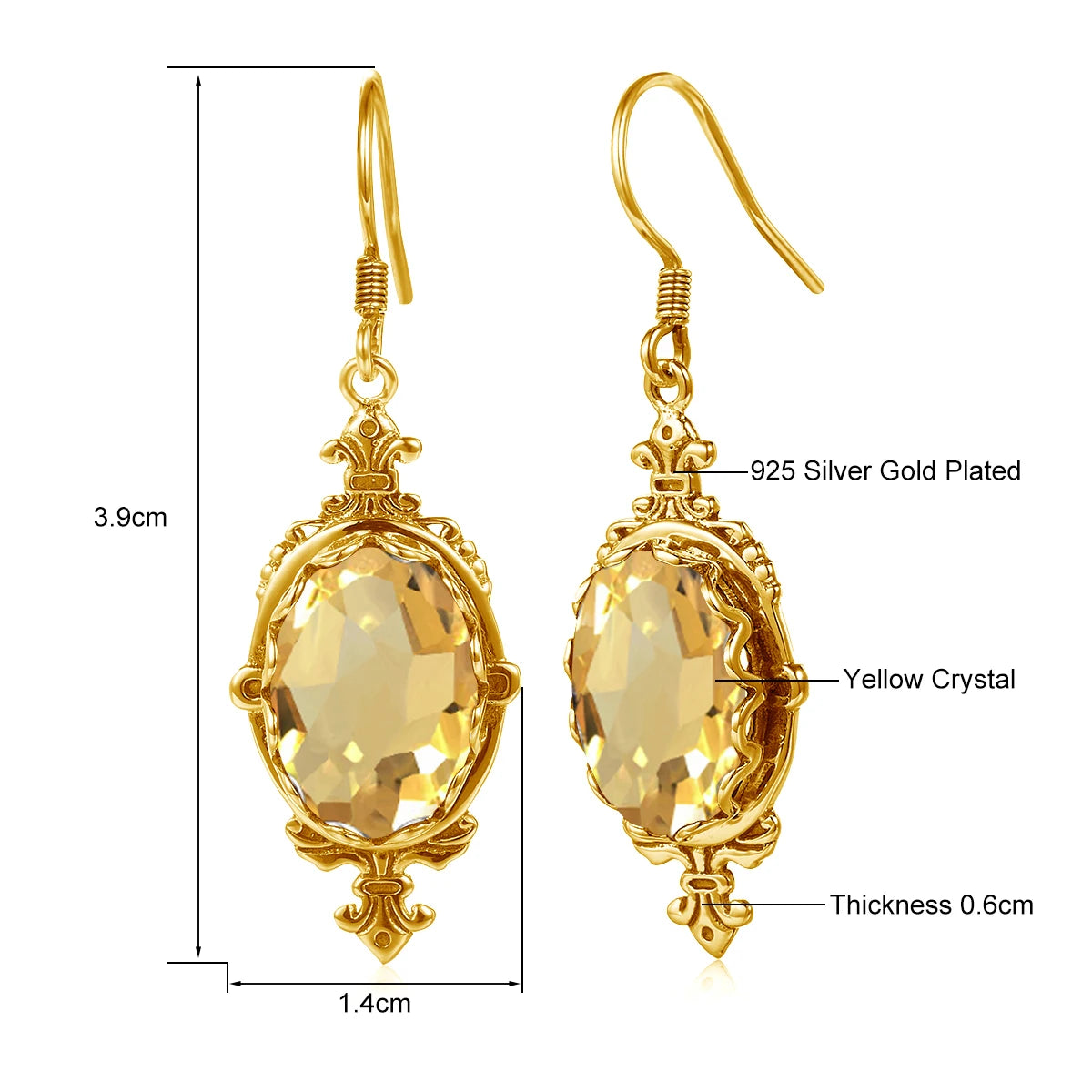 Damen-Ohrringe Gold Citrin Tropfenform Lang 10 x 14 mm 8 Ct Luxuriöse Schmuckstücke