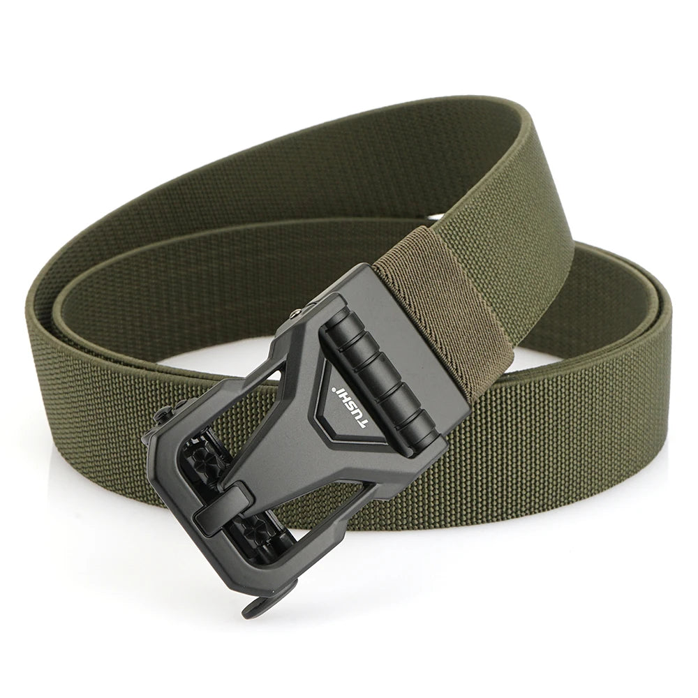 Herren-Gürtel mit olivgrünem Nylon-Stretch und Automatik-Schnalle aus Metall