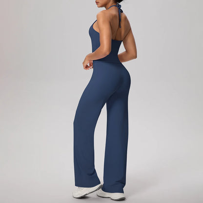 Damen-Yoga-Set rückenfreies Top mit breiten Trägern und weitem Bein, navy