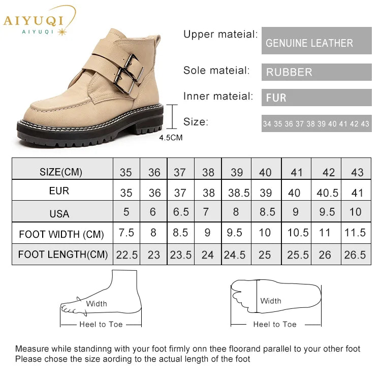 AIYUQI Stiefelette in Beige mit Lederoberteil, Schnallenriemen und Profilsohle