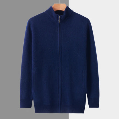 Stehkragen Reißverschluss Strickjacke Pullover Herrenmantel Business Casual Herbst Winter neue reine Wolle Strickjacke Männer Doppeltaschen
