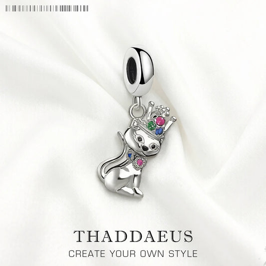 Damen-Charm-Anhänger Magic Cat mit Krone aus Sterlingsilber