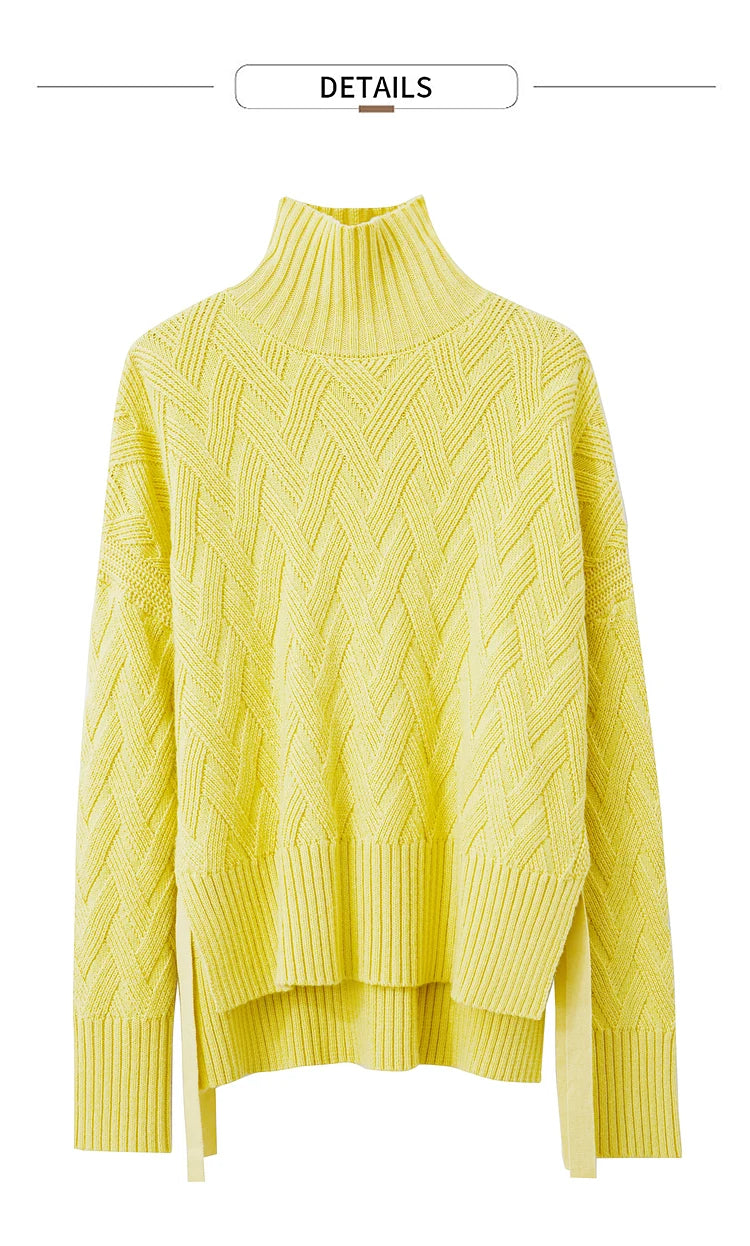 Damen-Rollkragenpullover locker Schnürung Herbst-Winter