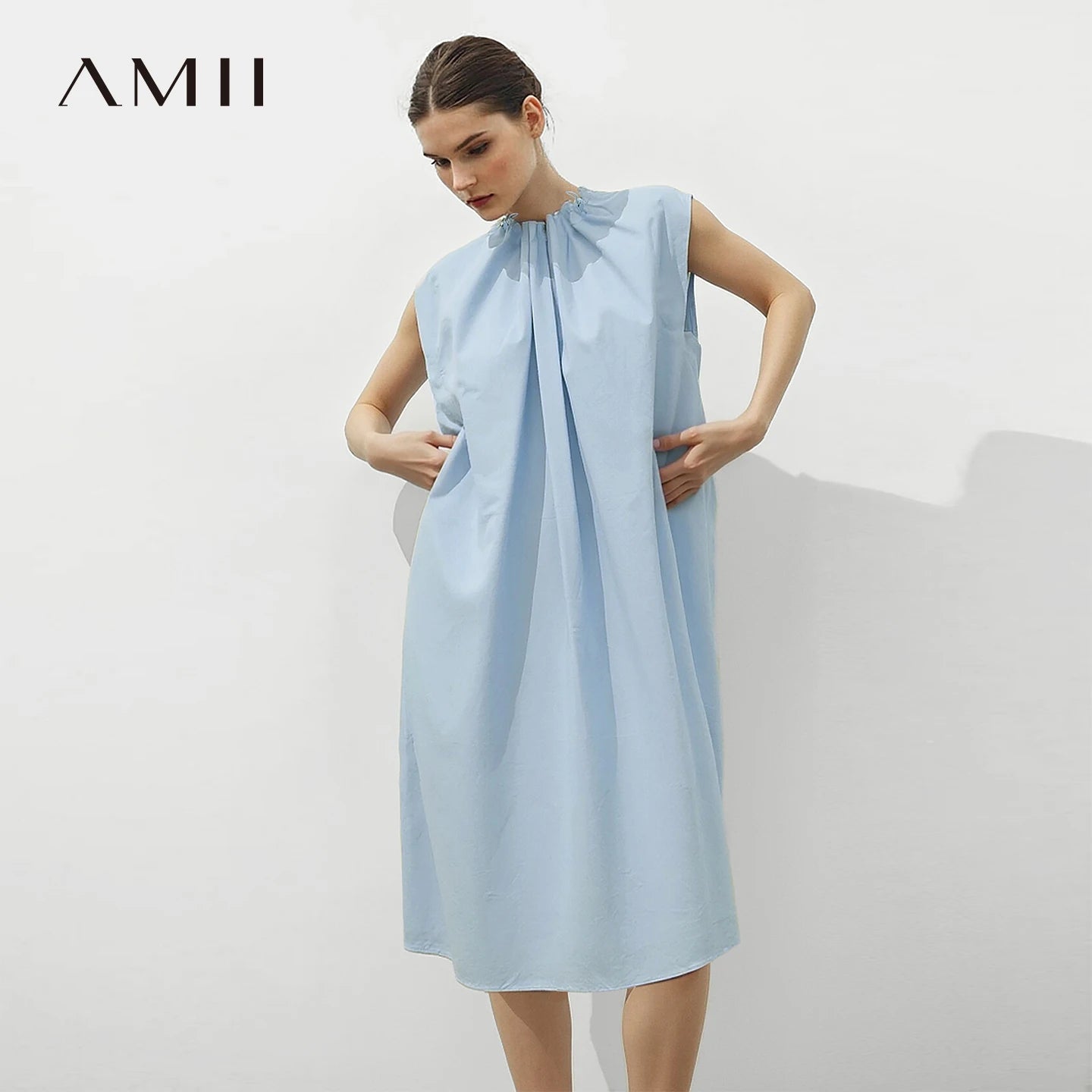 Elegantes Ärmelloses Baumwolle Kleid Mit Kordelzug Für Damen