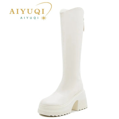 AIYUQI High Heel Boots Women Autumn 2025 New Genuine Leather Platform Boots Women Skinny Leg 10cm Heel High Female Rider Boots