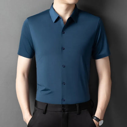 Herren-Hemd mit Vier-Wege-Stretch, Farbblock-Diamantmuster und Knopfleiste – ideal für Business-Casual und formelle Anlässe.