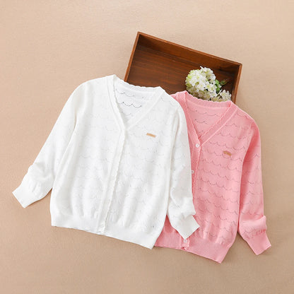 Kinder Sommerkleid ung Mädchen leichte Strickjacke Pullover Knöpfe Langarm lässig gestrickt dünne atmungsaktive Outwear