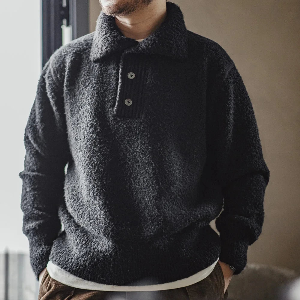 Herren Strickpullover mit Umlegekragen aus schwerem Schlaufengarn für Herbst und Winter