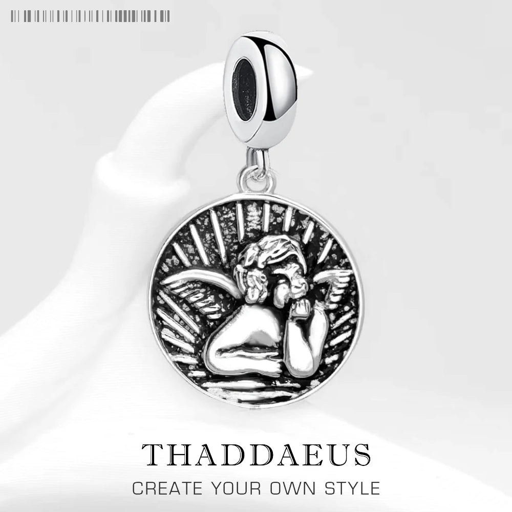 Damen-Charm-Anhänger Schutzengel Scheibe Disc aus Sterlingsilber