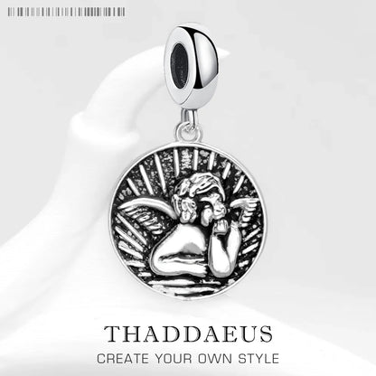 Damen-Charm-Anhänger Schutzengel Scheibe Disc aus Sterlingsilber