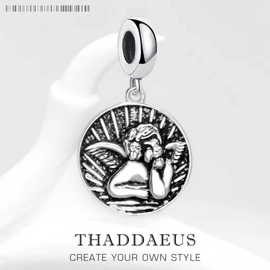 Damen-Charm-Anhänger Schutzengel Scheibe Disc aus Sterlingsilber