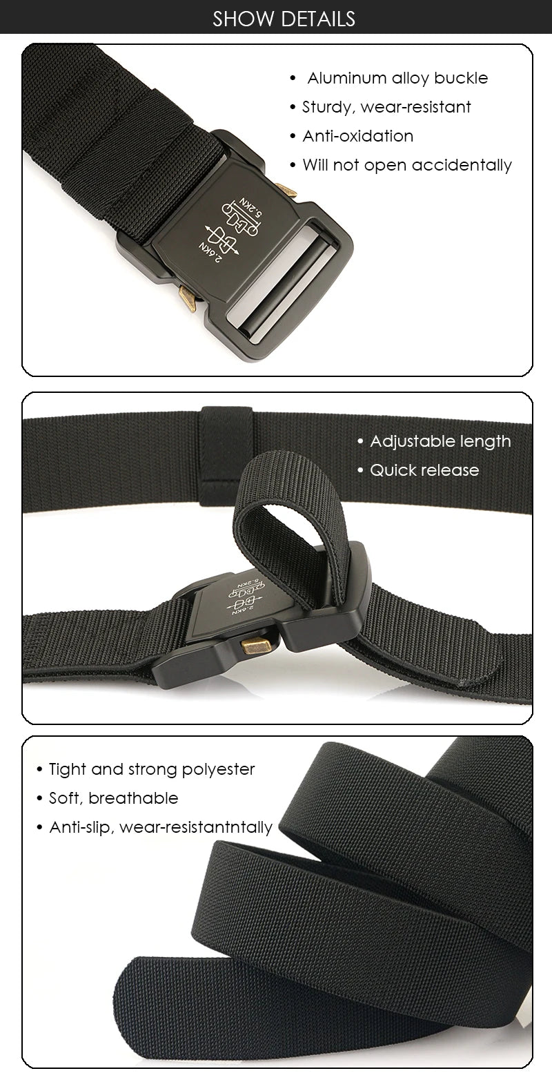 Herren-Gürtel Elastisch mit Aluminium-Schnalle 5 cm Breit Militärisch-Taktischer Stil