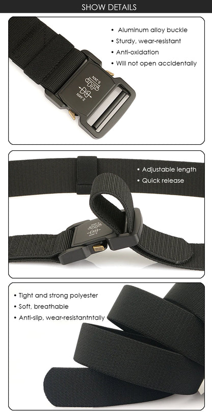 Herren-Gürtel Elastisch mit Aluminium-Schnalle 5 cm Breit Militärisch-Taktischer Stil