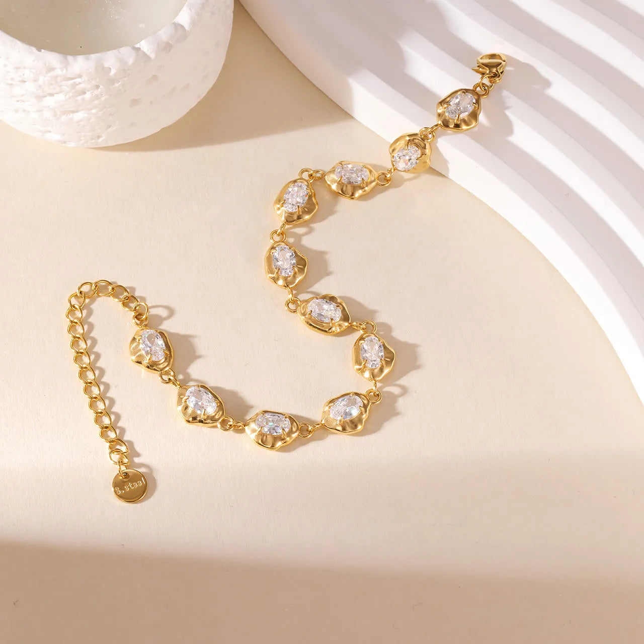 Damen-Gliederarmband mit Zirkonia aus Edelstahl