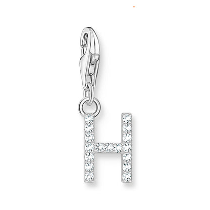 Damen-Charm-Anhänger Buchstaben weißer Stein klassisch aus Sterlingsilber